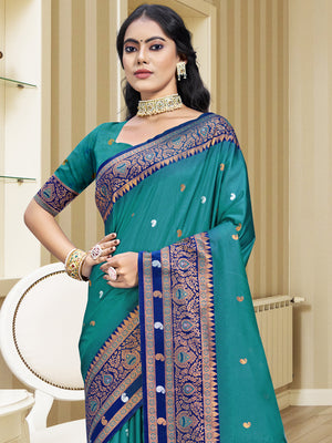 Blue Silk Saree With Blouse Piece