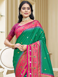 Teal Silk Saree With Blouse Piece