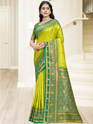 Sea Green Silk Saree With Blouse Piece