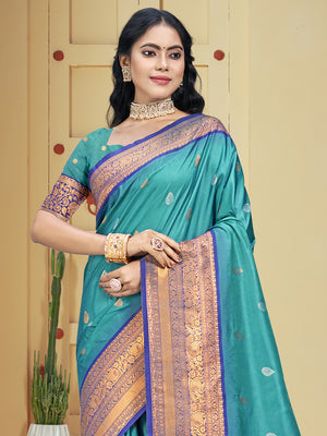 Blue Silk Saree With Blouse Piece