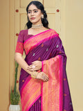 Wine Silk Saree With Blouse Piece