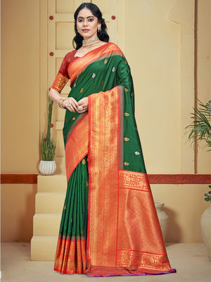 Green Silk Saree With Blouse Piece