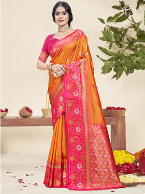 Orange Silk Saree With Blouse Piece