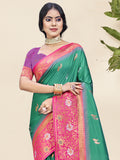 Teal Silk Saree With Blouse Piece