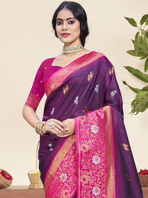 Wine Silk Saree With Blouse Piece