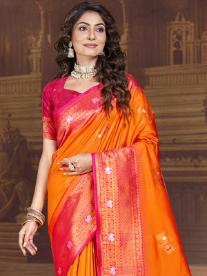 Orange Silk Saree With Blouse Piece