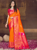 Orange Silk Saree With Blouse Piece