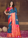 Blue Silk Saree With Blouse Piece