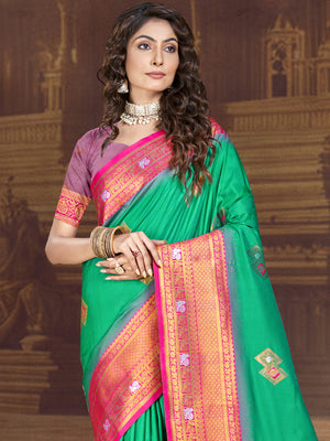 Teal Silk Saree With Blouse Piece