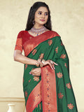 Green Silk Saree With Blouse Piece