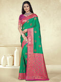 Green Silk Saree With Blouse Piece