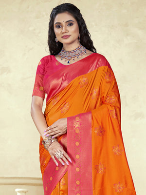 Orange Silk Saree With Blouse Piece