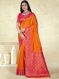 Orange Silk Saree With Blouse Piece