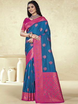 Blue Silk Saree With Blouse Piece