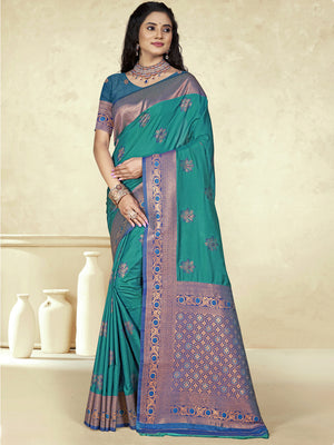 Blue Silk Saree With Blouse Piece