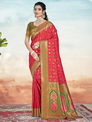 Pink Silk Saree With Blouse Piece