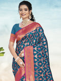 Blue Silk Saree With Blouse Piece