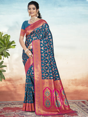 Blue Silk Saree With Blouse Piece