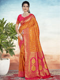 Orange Silk Saree With Blouse Piece