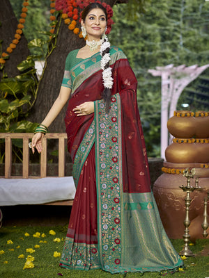 Maroon Silk Saree With Blouse Piece