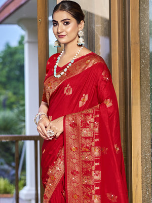 Red Silk Saree With Blouse Piece