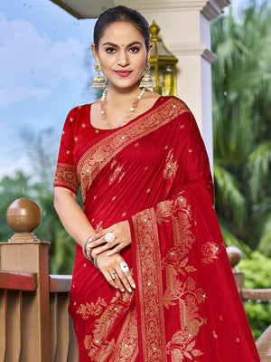 Red Silk Saree With Blouse Piece