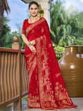 Red Silk Saree With Blouse Piece