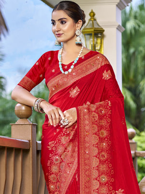 Red Silk Saree With Blouse Piece