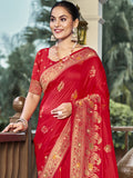 Red Silk Saree With Blouse Piece