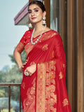 Red Silk Saree With Blouse Piece