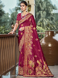 Magenta Silk Saree With Blouse Piece