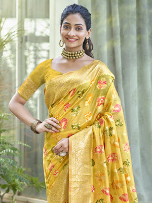 Yellow Organza Saree With Blouse Piece