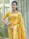 Yellow Organza Saree With Blouse Piece