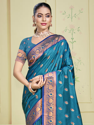 Blue Silk Saree With Blouse Piece