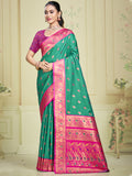 Teal Silk Saree With Blouse Piece