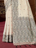 Cream Cotton Blend Saree With Blouse Piece