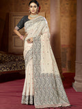 Cream Cotton Blend Saree With Blouse Piece