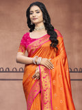 Orange Silk Saree With Blouse Piece