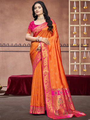 Orange Silk Saree With Blouse Piece