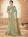 Green Silk Saree With Blouse Piece