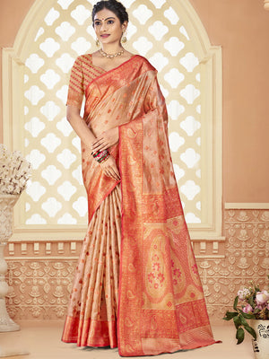 Peach Silk Saree With Blouse Piece