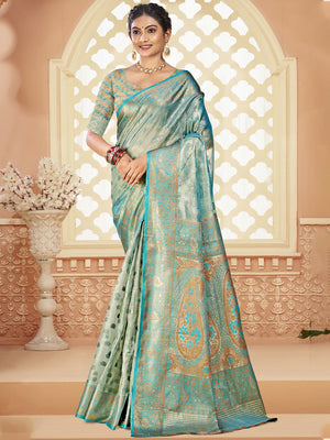 Blue Silk Saree With Blouse Piece