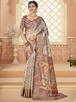 Grey Silk Saree With Blouse Piece