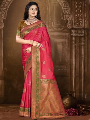 Pink Silk Saree With Blouse Piece