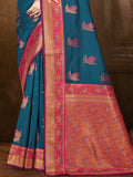 Blue Silk Saree With Blouse Piece