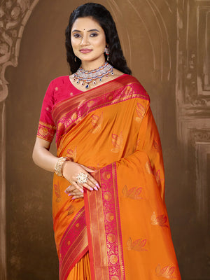 Orange Silk Saree With Blouse Piece