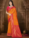 Orange Silk Saree With Blouse Piece