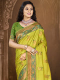 Green Silk Saree With Blouse Piece