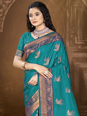 Blue Silk Saree With Blouse Piece