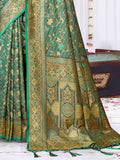 Teal Blue Satin Saree With Blouse Piece